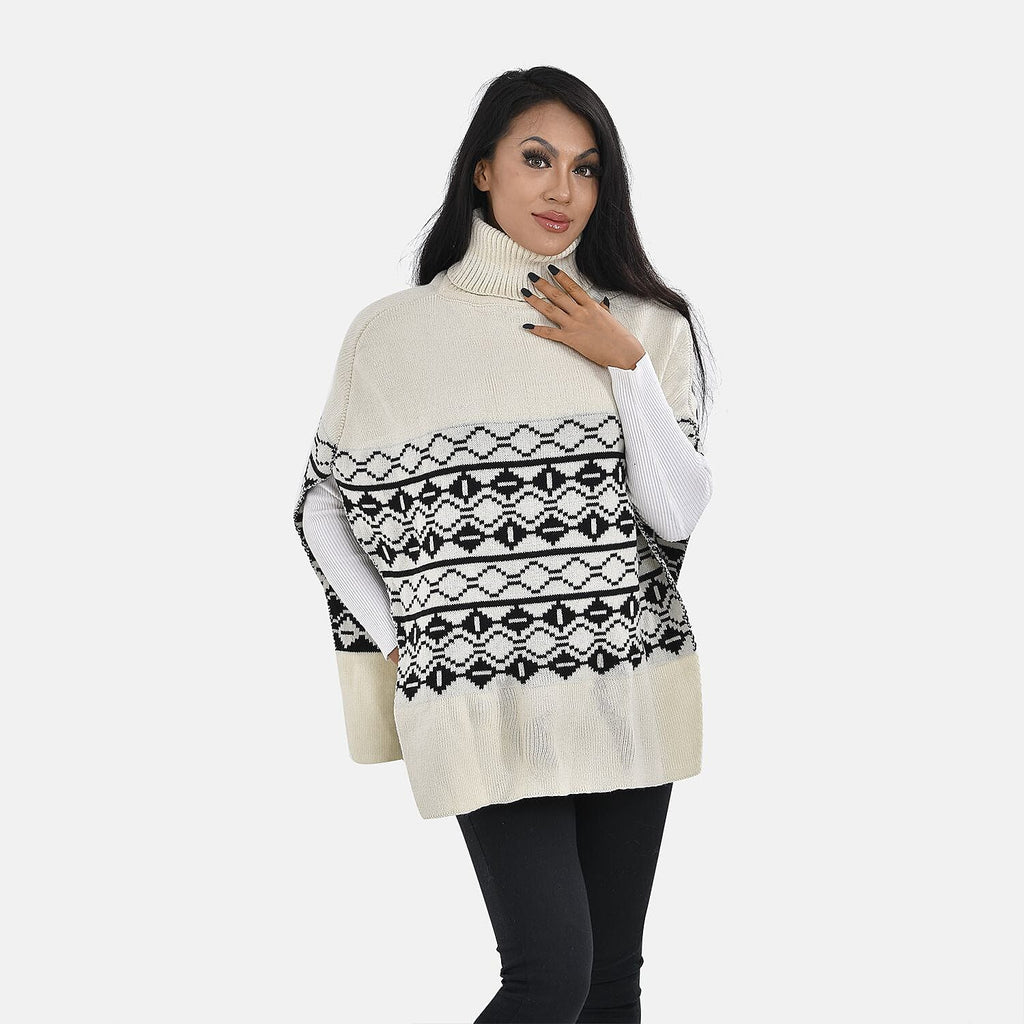 Woven Pattern Roll Neck Sleeveless Jumper (One Size,8-18) - Black & White