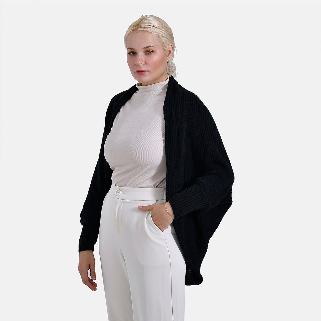 Tamsy Casual & Stylish Knit Batwing Sleeve Cardigan (One Size) - Black