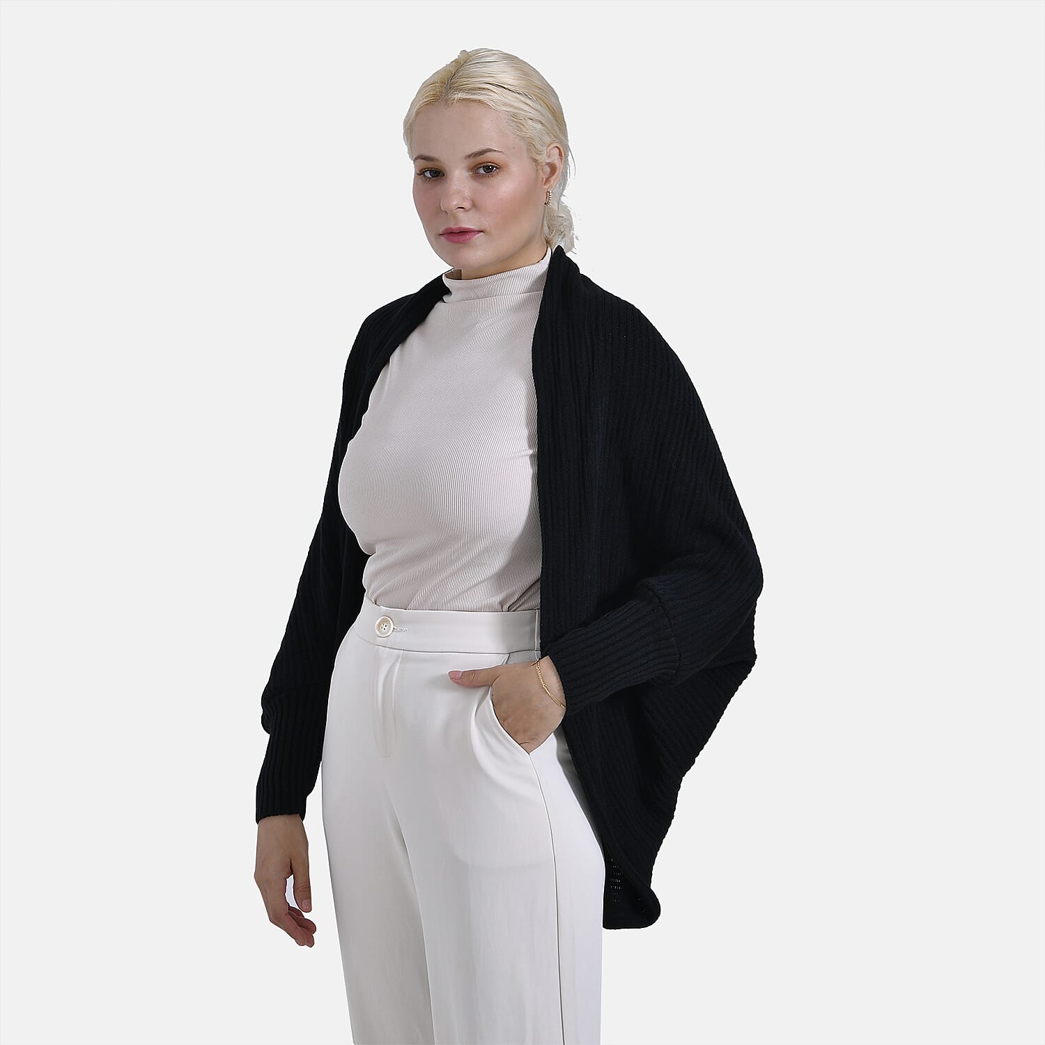 Tamsy Casual & Stylish Knit Batwing Sleeve Cardigan (One Size) - Black