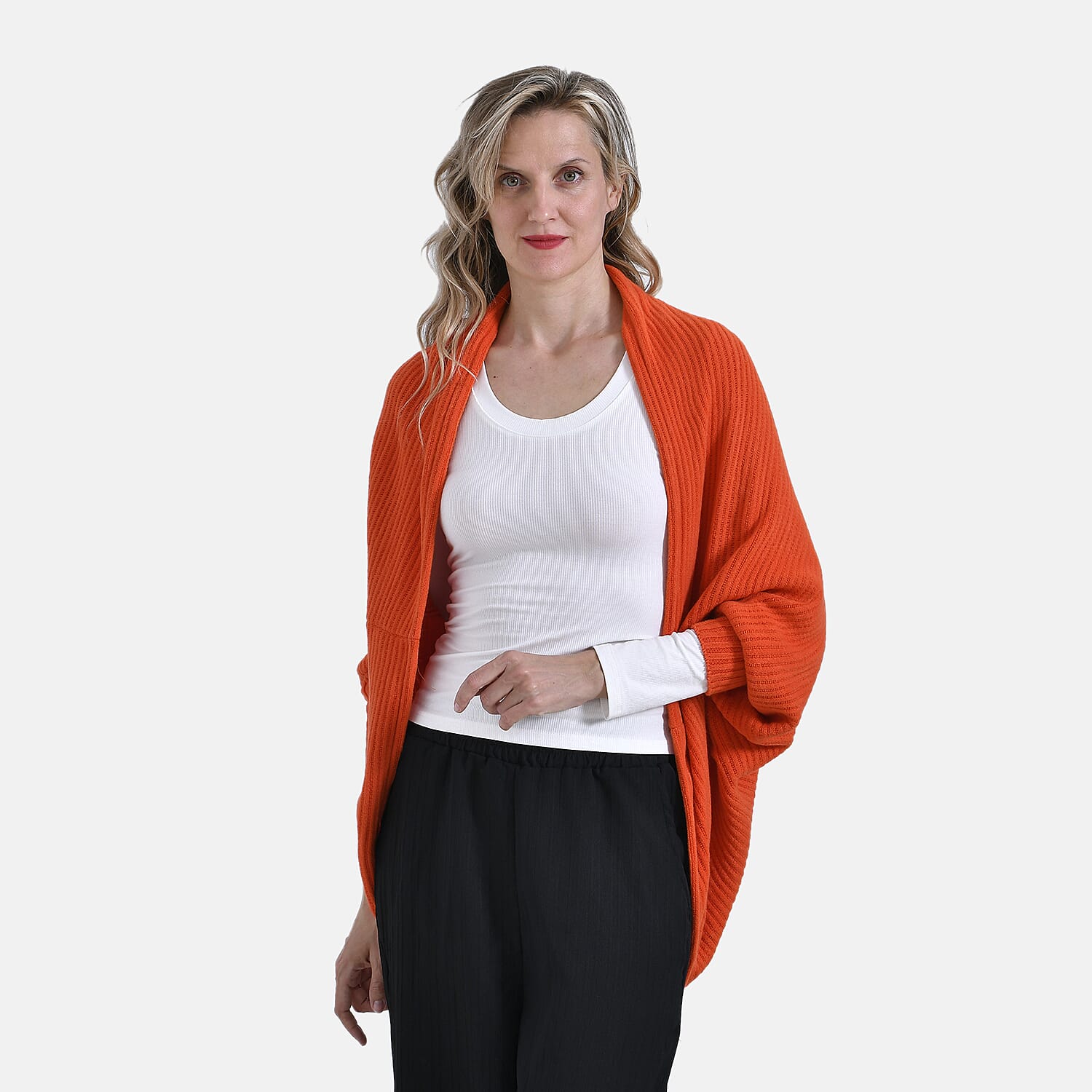 Tamsy Casual Knit Batwing Sleeve Open Cardigan (One Size) - Orange