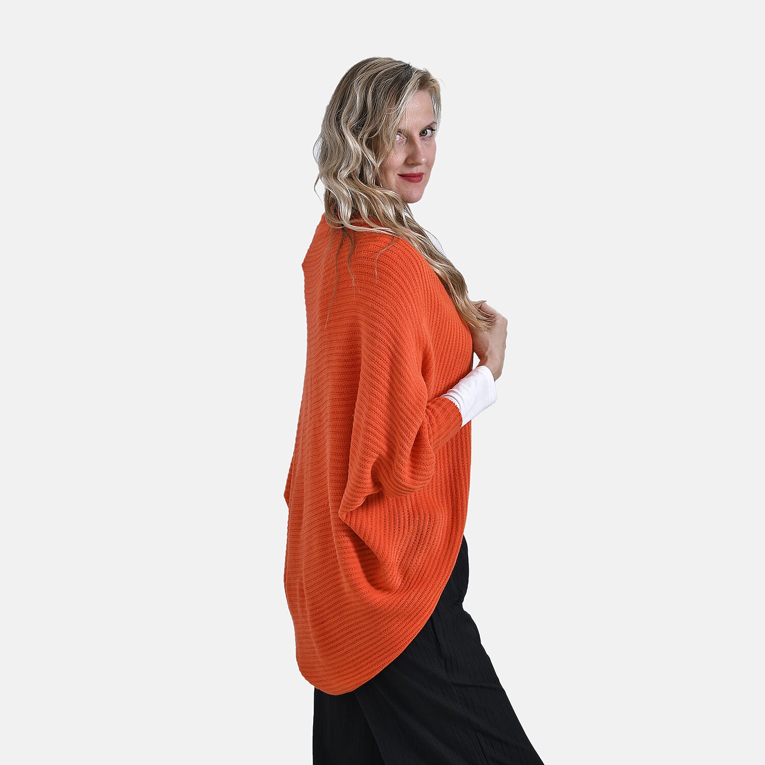 Tamsy Casual Knit Batwing Sleeve Open Cardigan (One Size) - Orange