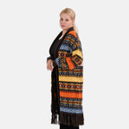 Tamsy Fringed Multi-Striped Pattern Coatigan (One Size) - Multicolor