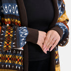 Tamsy Fringed Multi-Striped Pattern Coatigan (One Size) - Multicolor