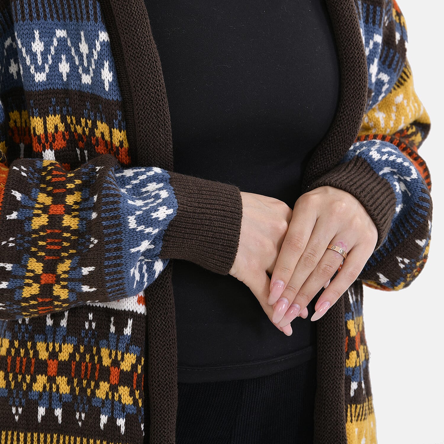 Tamsy Fringed Multi-Striped Pattern Coatigan (One Size) - Multicolor