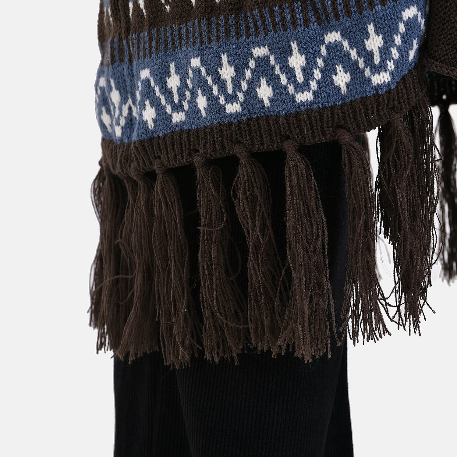 Tamsy Fringed Multi-Striped Pattern Coatigan (One Size) - Multicolor