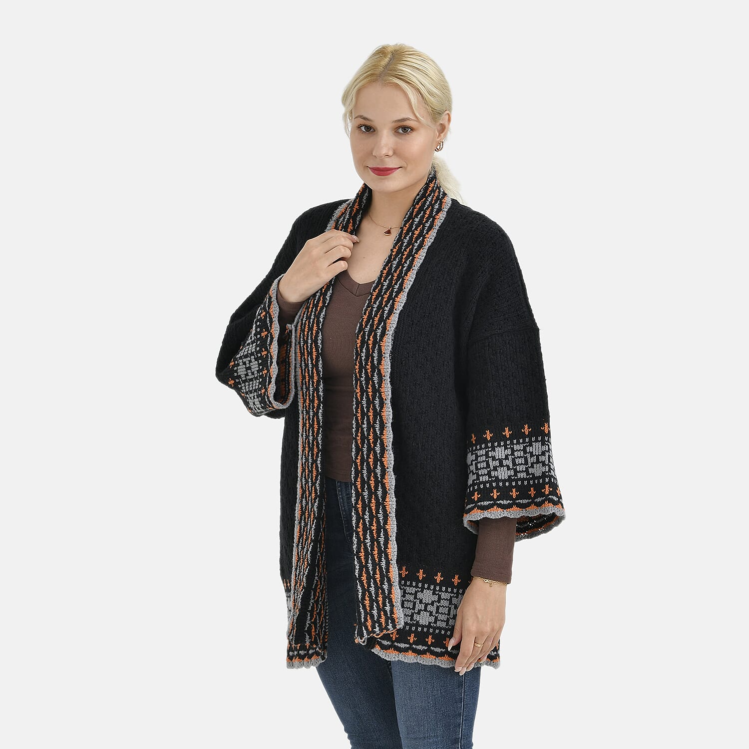 Tamsy Coloured Woven Cardigan (One Size) - Black