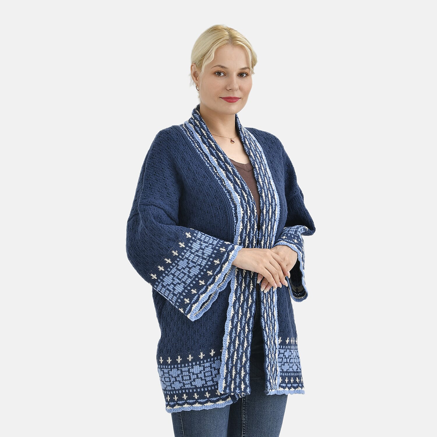 Tamsy Coloured Woven Cardigan (One Size) - Blue