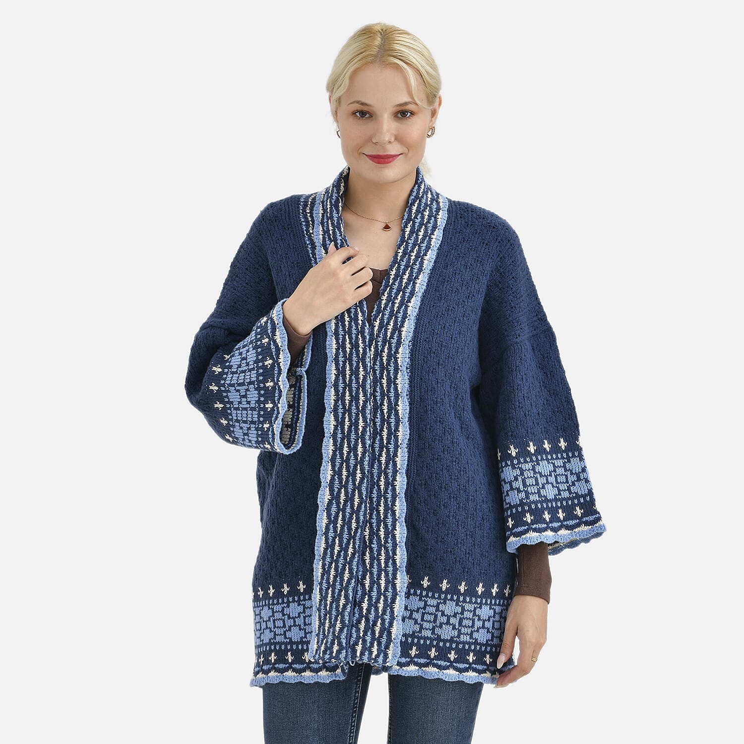 Tamsy Coloured Woven Cardigan (One Size) - Blue