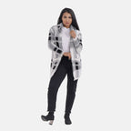 Check Pattern Winter Hoodie Coatigan (One Siz Upto 22) - Black - White