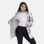 Check Pattern Winter Hoodie Coatigan (One Siz Upto 22) - Black - White