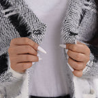 Check Pattern Winter Hoodie Coatigan (One Siz Upto 22) - Black - White