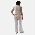 TAMSY Linen Sleeveless Button Through Shirt with Patch Pockets (Size 18) - Beige