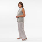 TAMSY Linen Sleeveless Button Through Shirt with Patch Pockets (Size 14) - Grey