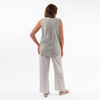 TAMSY Linen Sleeveless Button Through Shirt with Patch Pockets (Size 10) - Grey