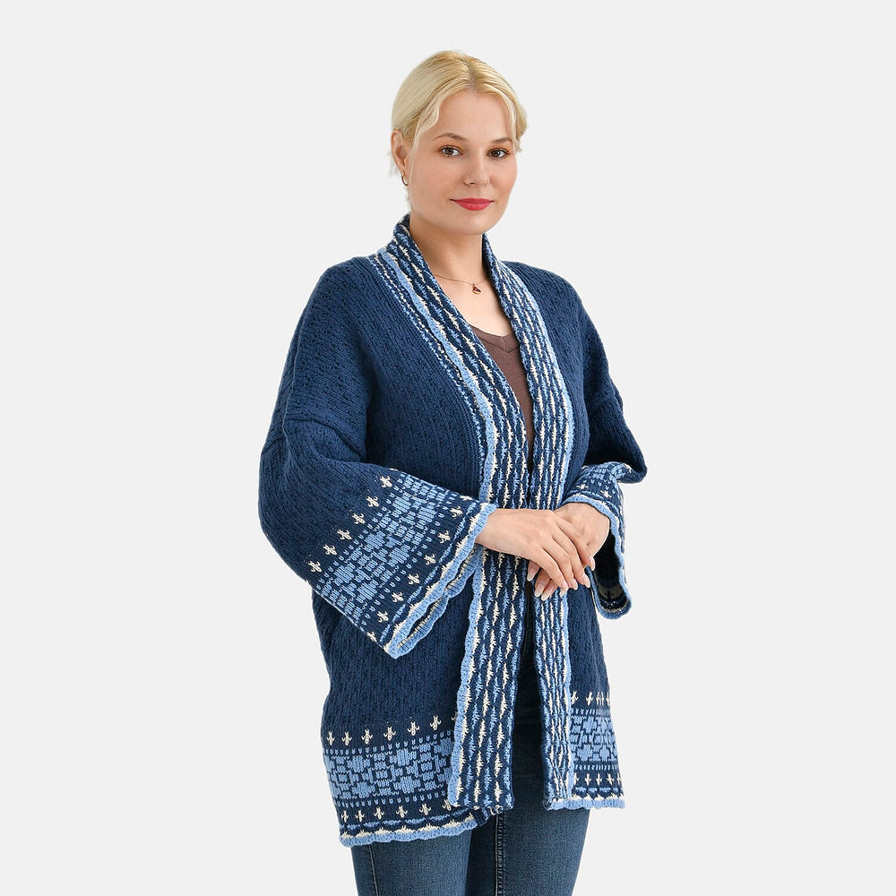 Tamsy Coloured Woven Cardigan (One Size) - Blue
