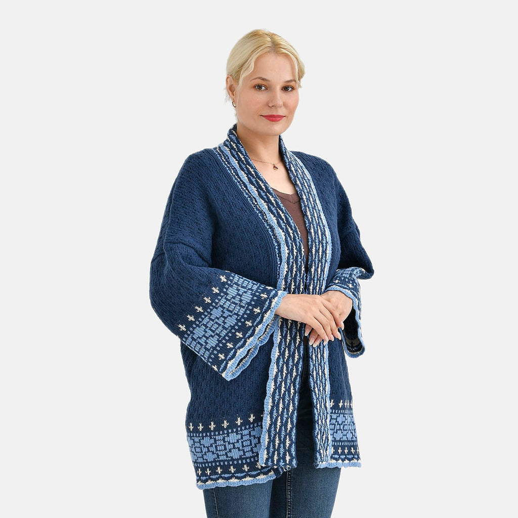 Tamsy Coloured Woven Cardigan (One Size) - Blue