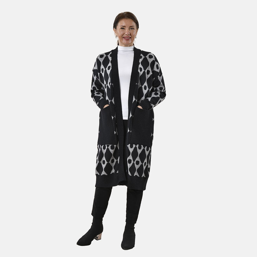 Tamsy Contrast Longline Coatigan One Size (8-22) - Black