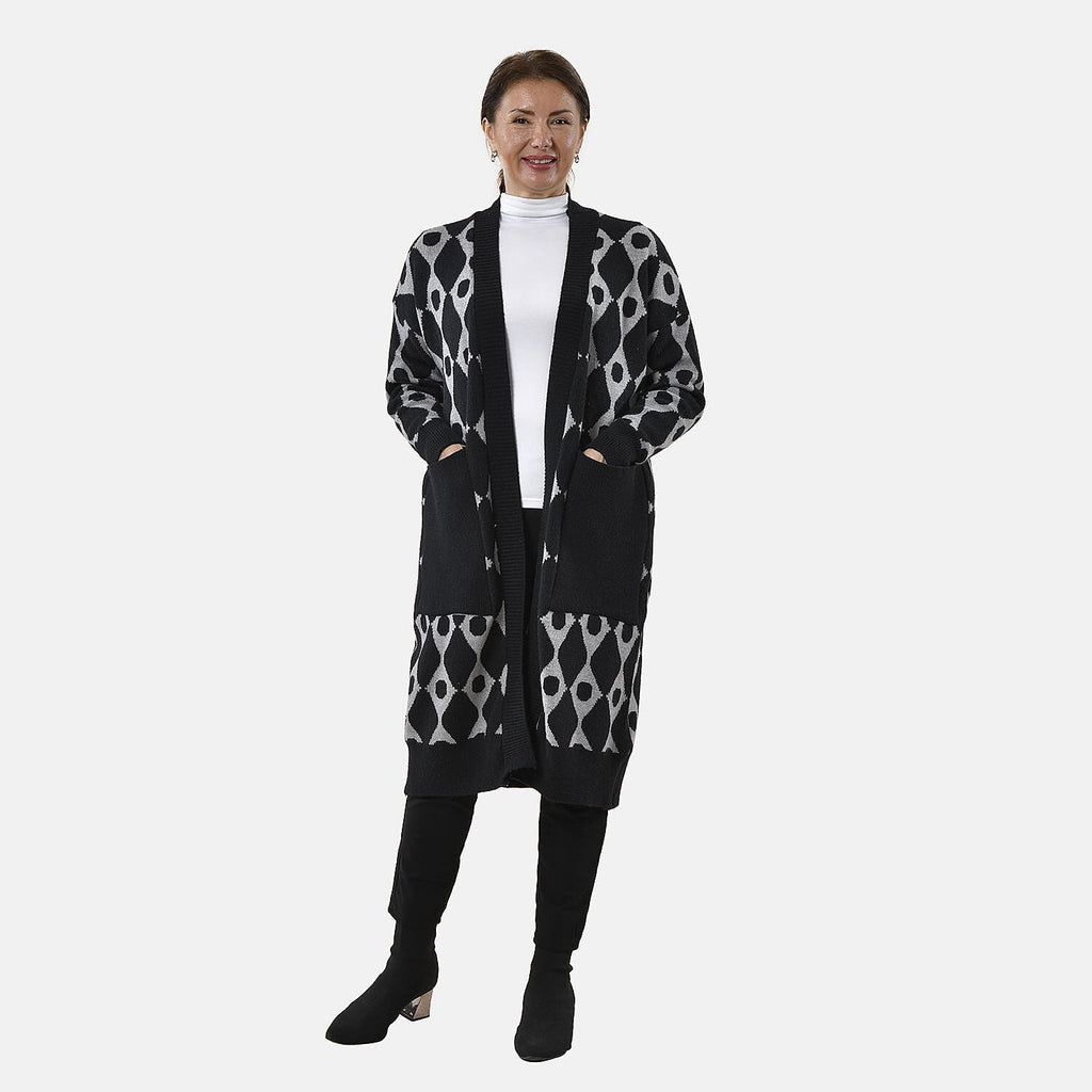 Tamsy Contrast Longline Coatigan One Size (8-22) - Black