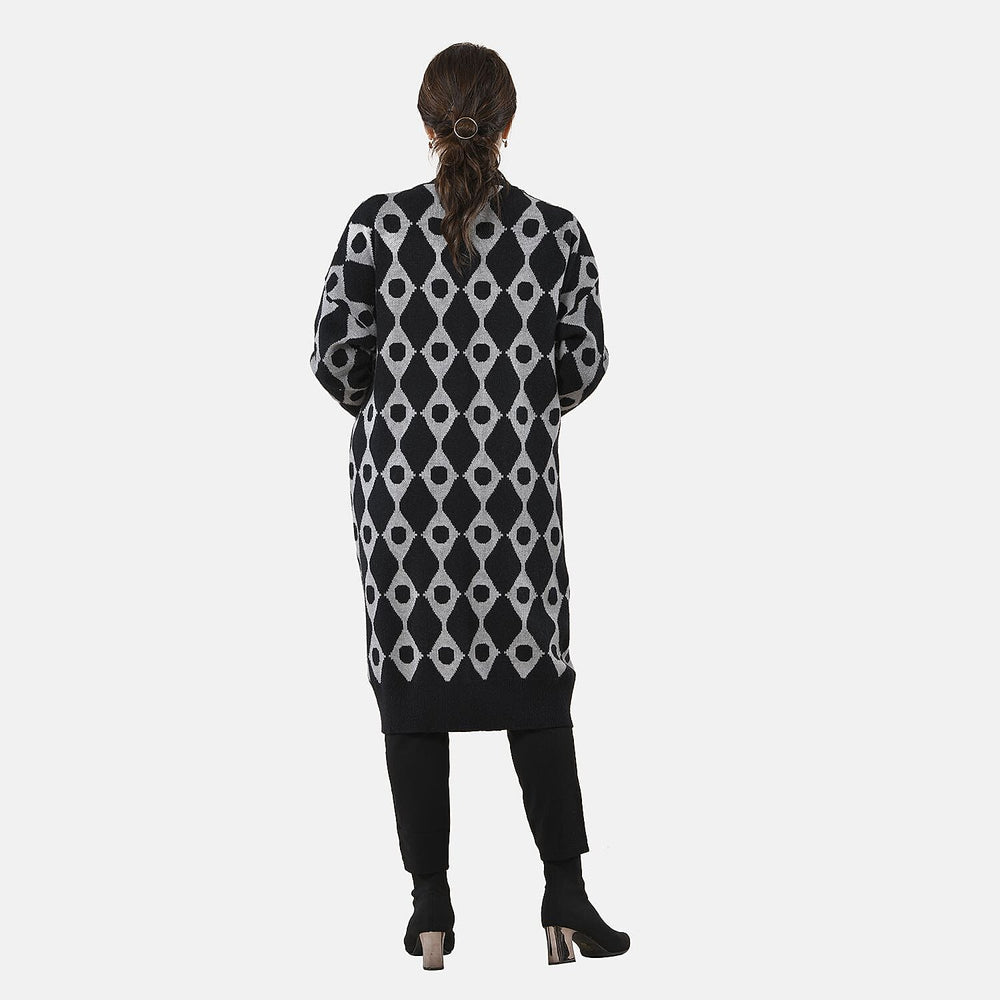 Tamsy Contrast Longline Coatigan One Size (8-22) - Black