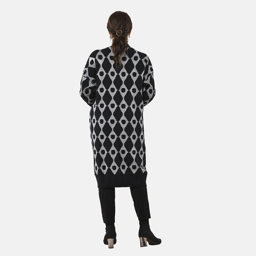 Tamsy Contrast Longline Coatigan One Size (8-22) - Black