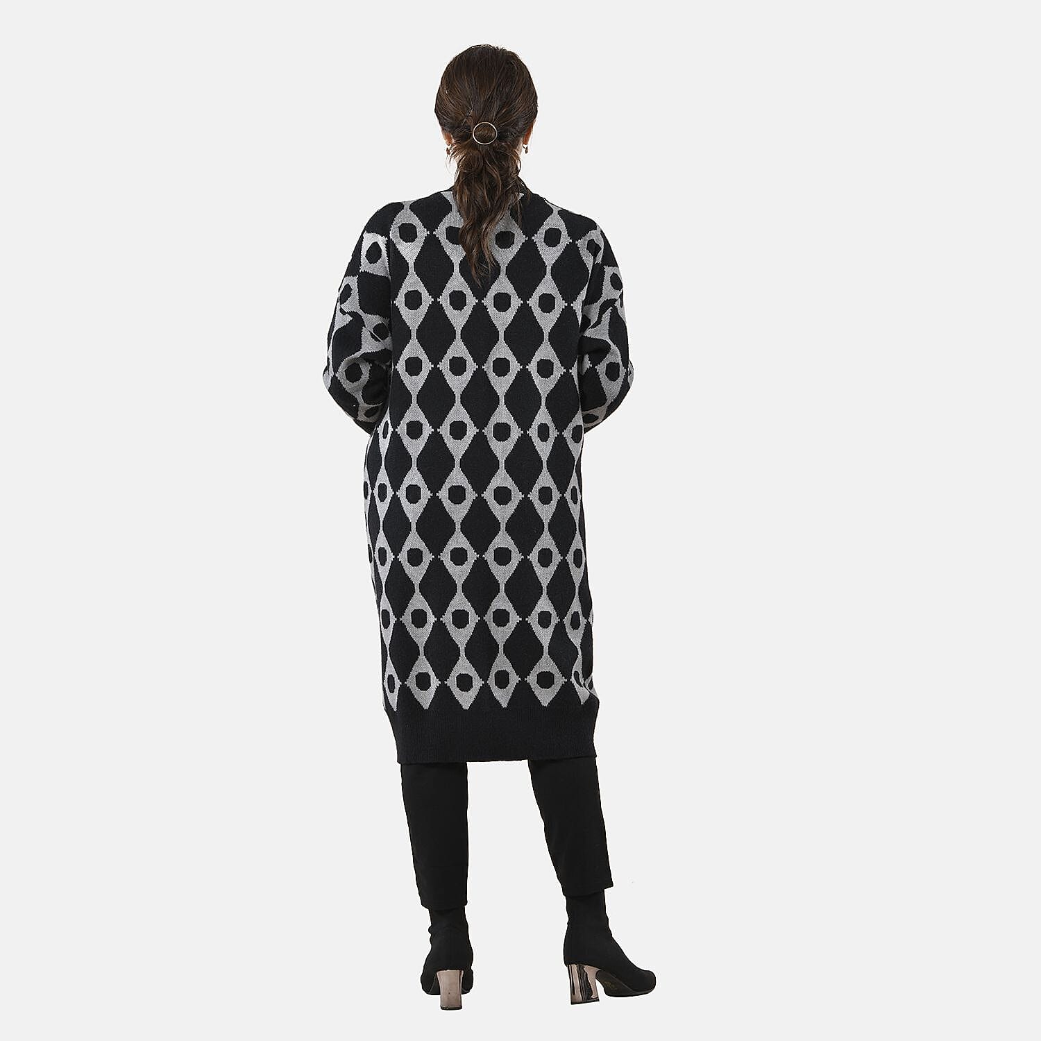 Tamsy Contrast Longline Coatigan One Size (8-22) - Black