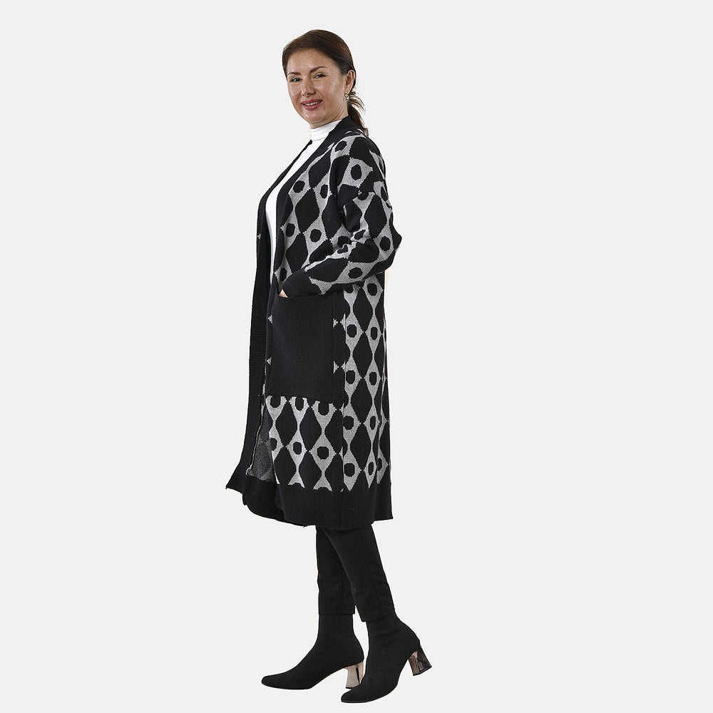 Tamsy Contrast Longline Coatigan One Size (8-22) - Black