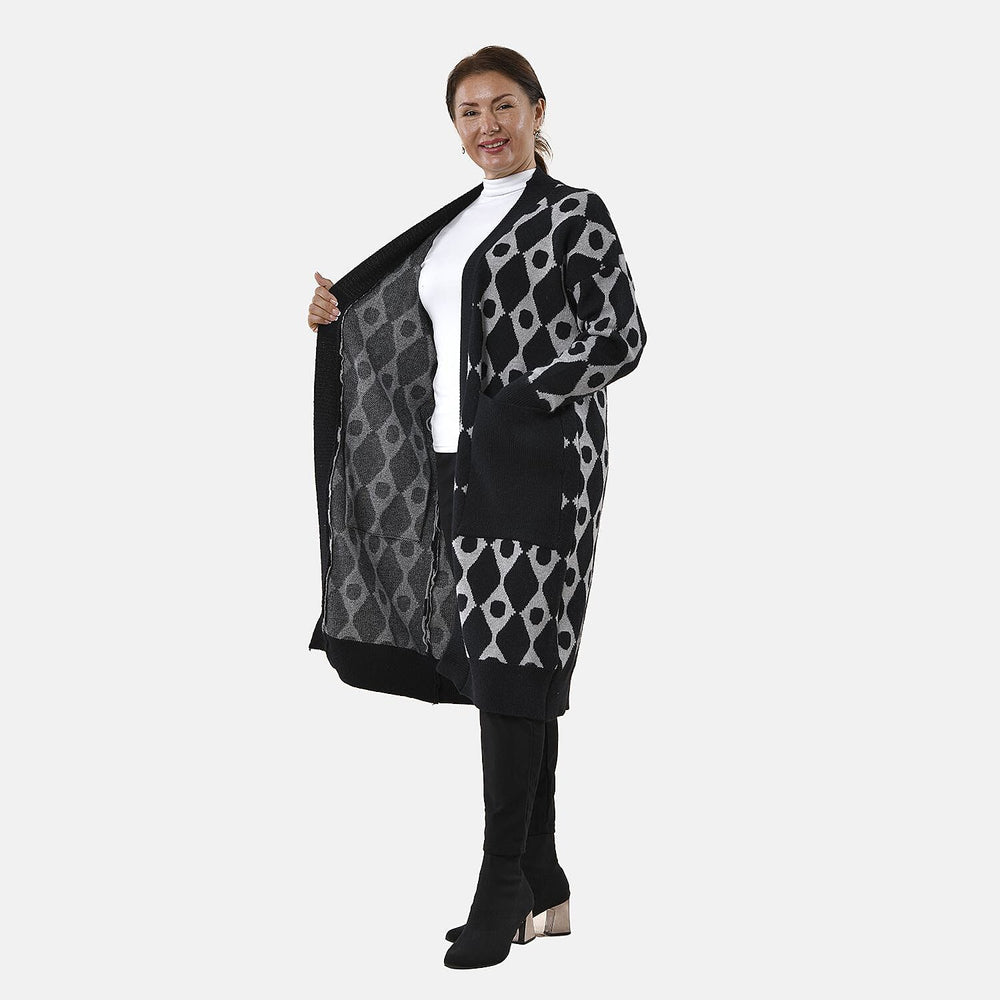 Tamsy Contrast Longline Coatigan One Size (8-22) - Black