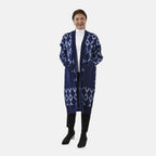 Tamsy Contrast Longline Coatigan One Size (8-22) - Dark Blue - Light Blue