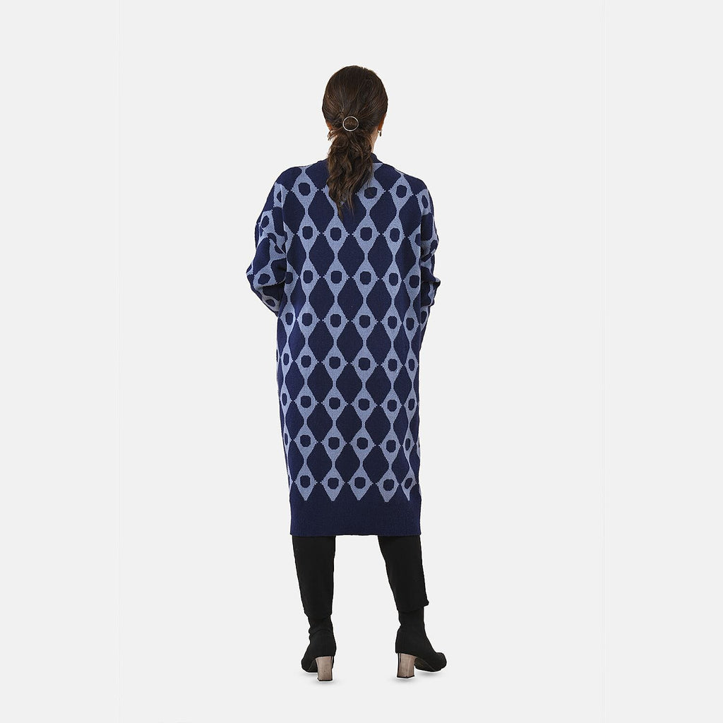 Tamsy Contrast Longline Coatigan One Size (8-22) - Dark Blue - Light Blue
