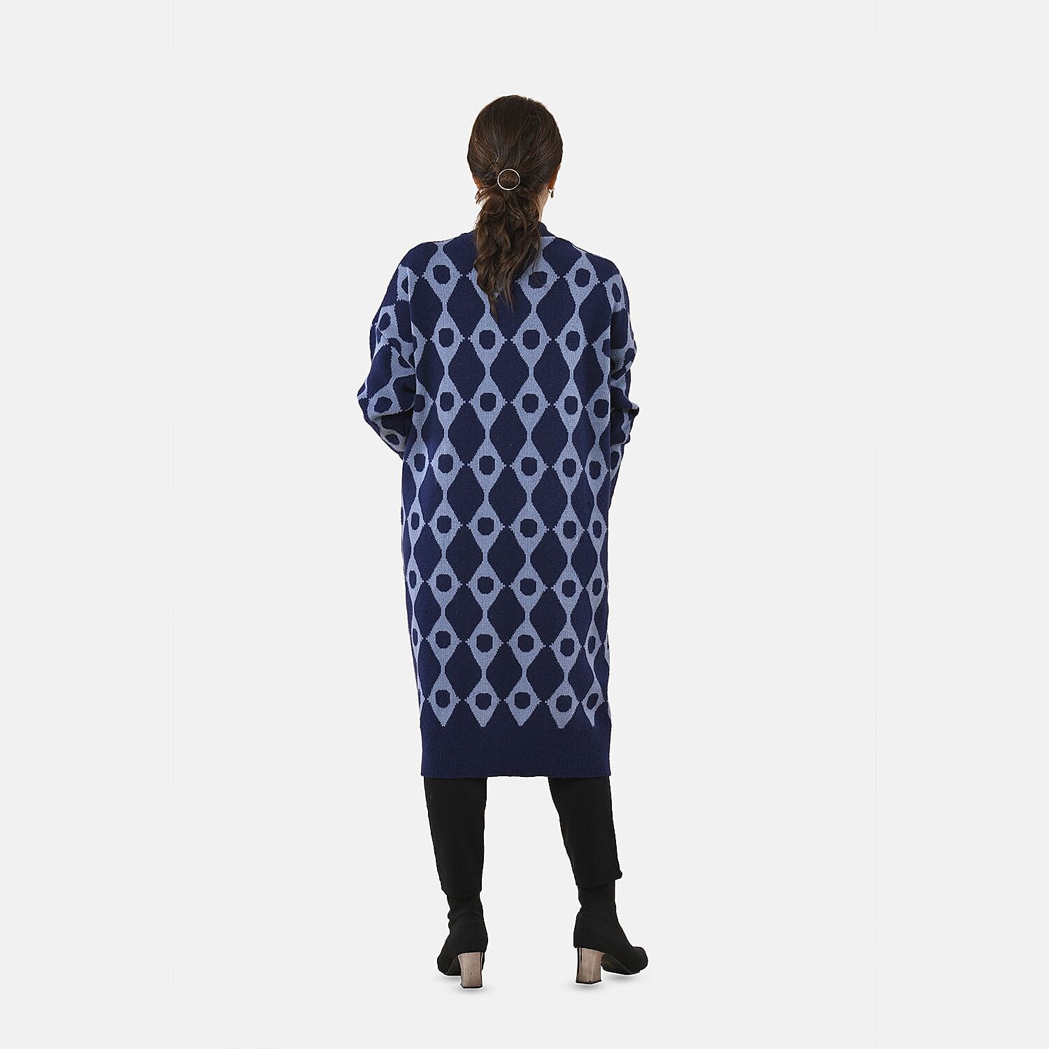 Tamsy Contrast Longline Coatigan One Size (8-22) - Dark Blue - Light Blue