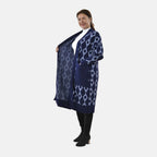 Tamsy Contrast Longline Coatigan One Size (8-22) - Dark Blue - Light Blue