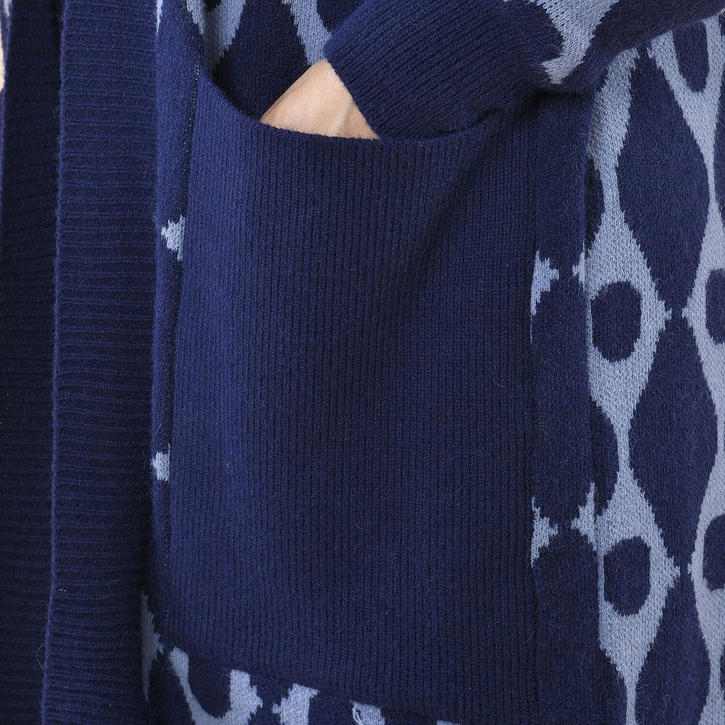 Tamsy Contrast Longline Coatigan One Size (8-22) - Dark Blue - Light Blue