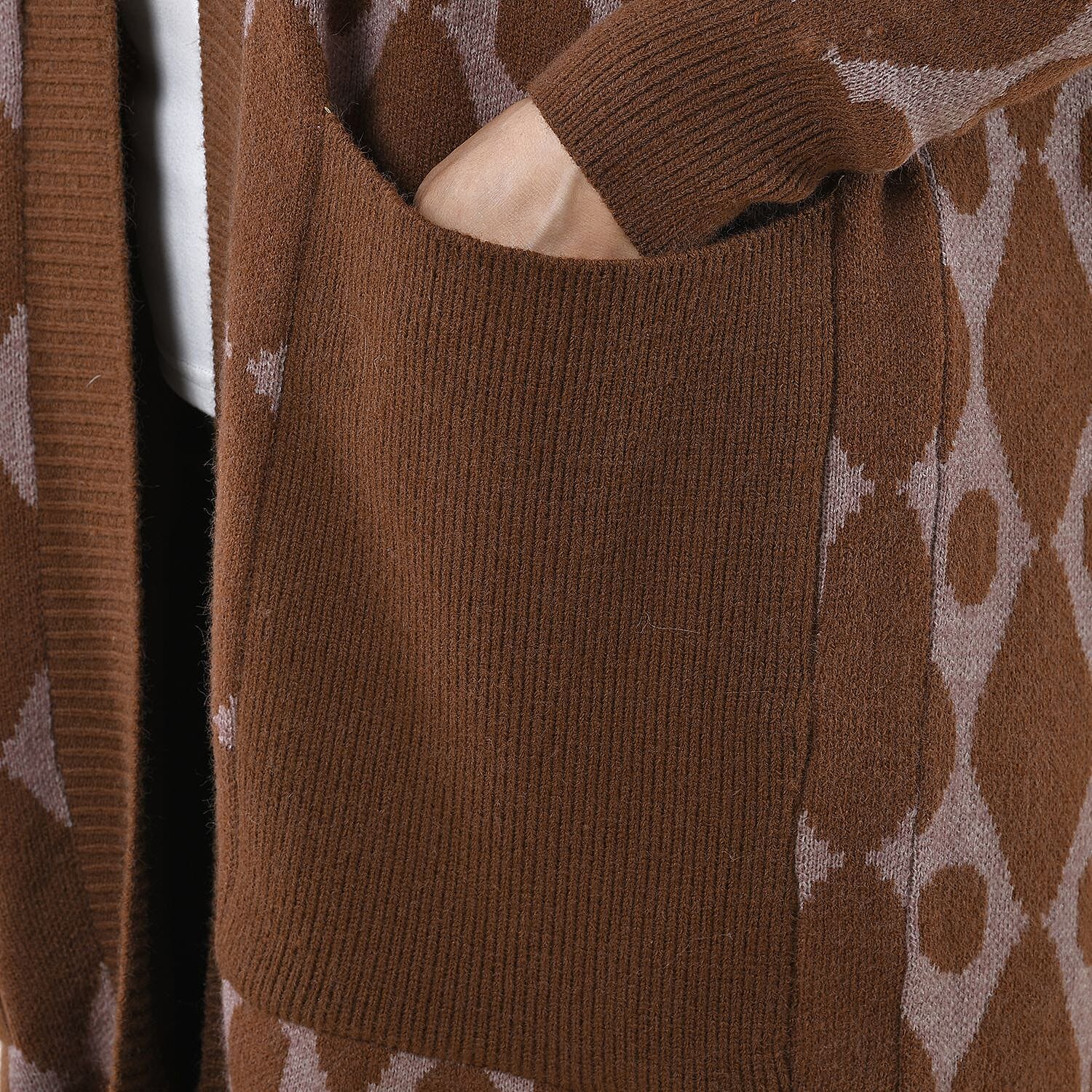 Tamsy Contrast Longline Coatigan One Size (8-22) - Brown