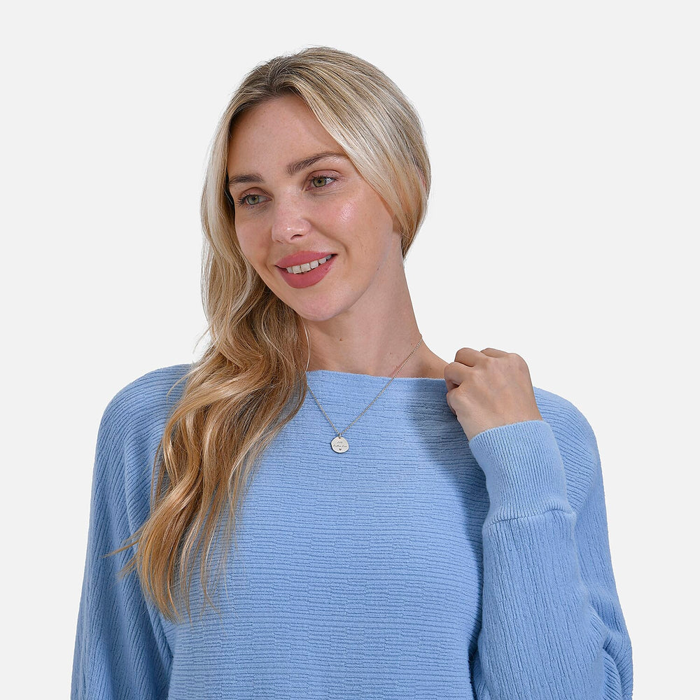 Tamsy Cotton Blend Boat Neck Bat Sleeve Jumper (One Size) - Light Blue