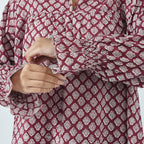 LA-MAREY Pure Cotton Block Print Blouse (Size XL - 20 to 22) - Burgundy & White