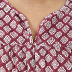 LA-MAREY Pure Cotton Block Print Blouse (Size XXL - 24 to 26) - Burgundy & White