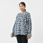 LA-MAREY Pure Cotton Block Print Blouse (Size XXL - 24 to 26) - Navy & White