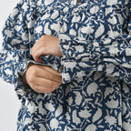 LA-MAREY Pure Cotton Block Print Blouse (Size XXL - 24 to 26) - Navy & White