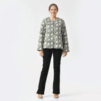 LA-MAREY Pure Cotton Block Print Quilted Jackett (Size M - 12 to 14) - Green & White