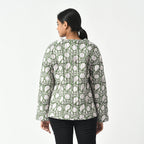 LA-MAREY Pure Cotton Block Print Quilted Jackett (Size M - 12 to 14) - Green & White
