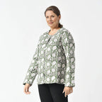 LA-MAREY Pure Cotton Block Print Quilted Jackett (Size M - 12 to 14) - Green & White