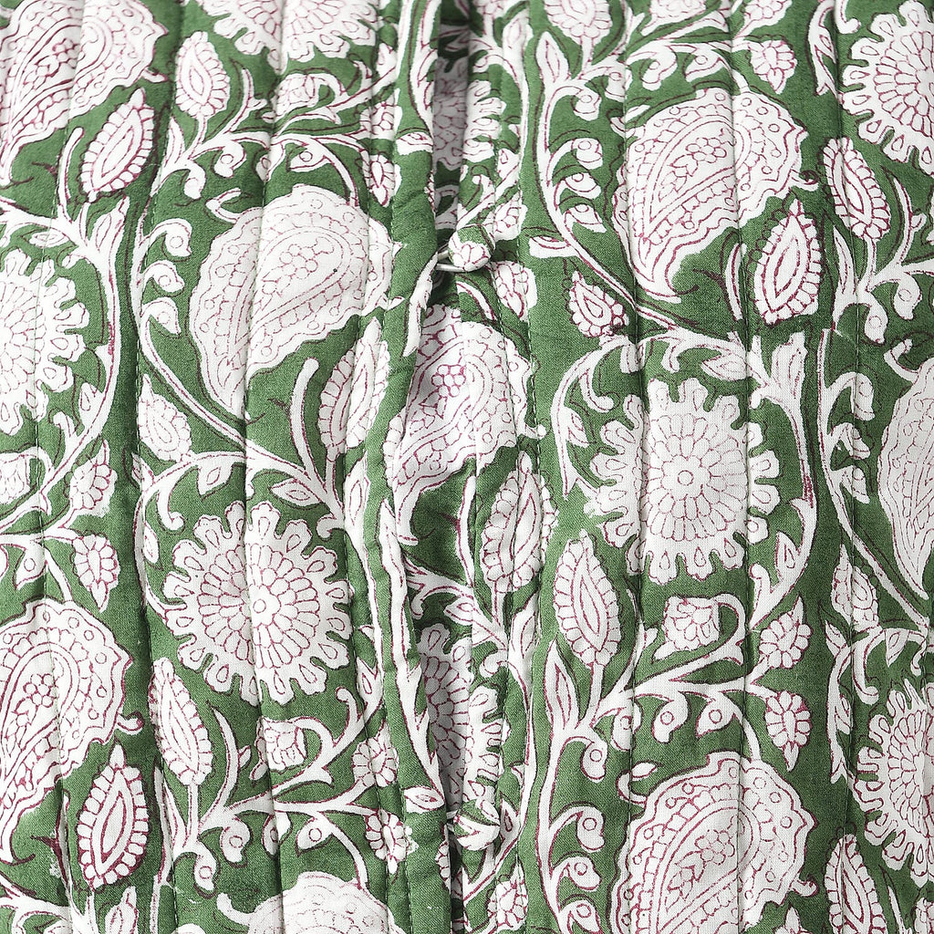 LA-MAREY Pure Cotton Block Print Quilted Jackett (Size M - 12 to 14) - Green & White