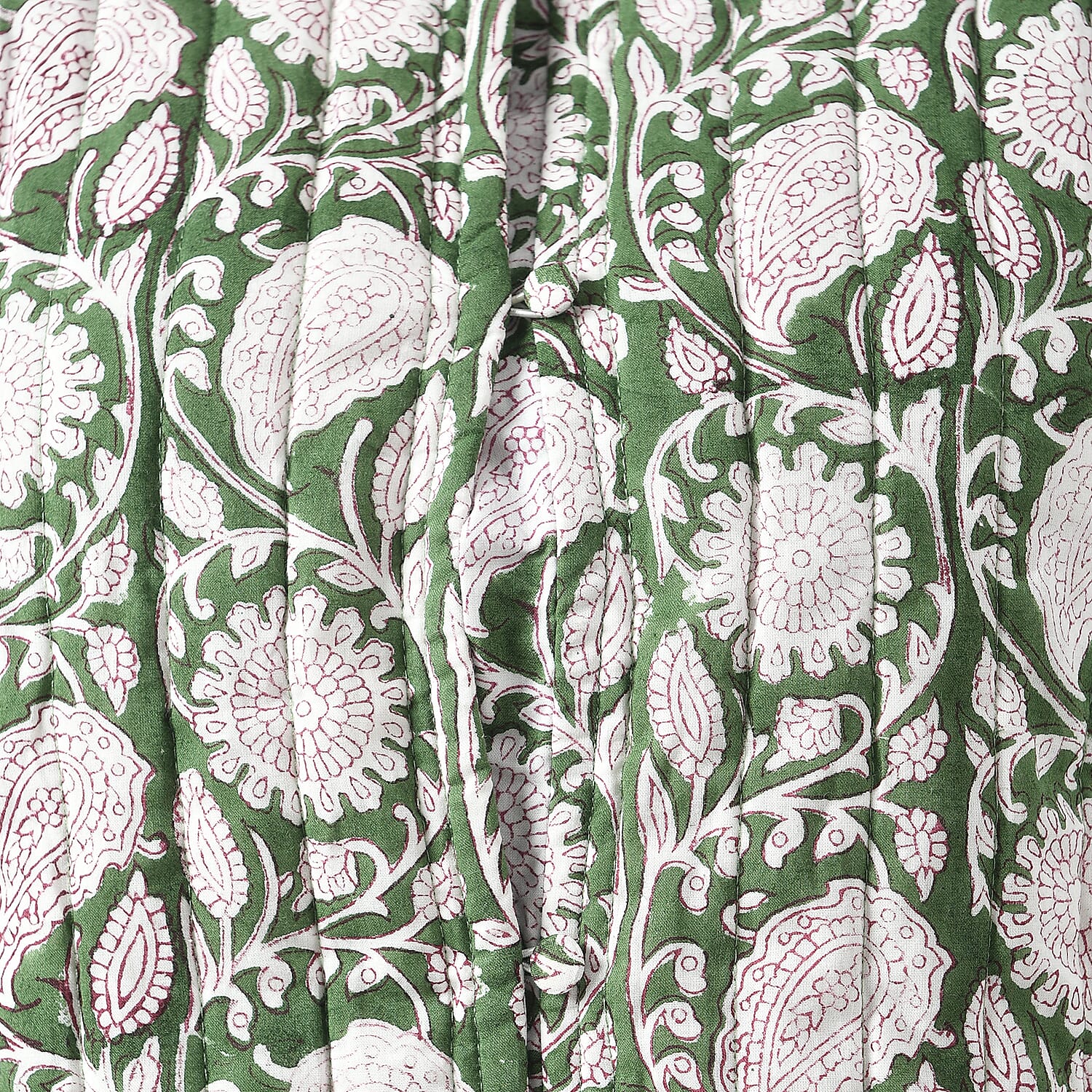 LA-MAREY Pure Cotton Block Print Quilted Jackett (Size M - 12 to 14) - Green & White