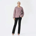 LA-MAREY Pure Cotton Block Print Quilted Jacket (Size L - 16 to 18) - Burgundy & White