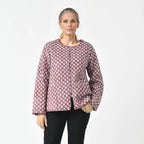 LA-MAREY Pure Cotton Block Print Quilted Jacket (Size L - 16 to 18) - Burgundy & White