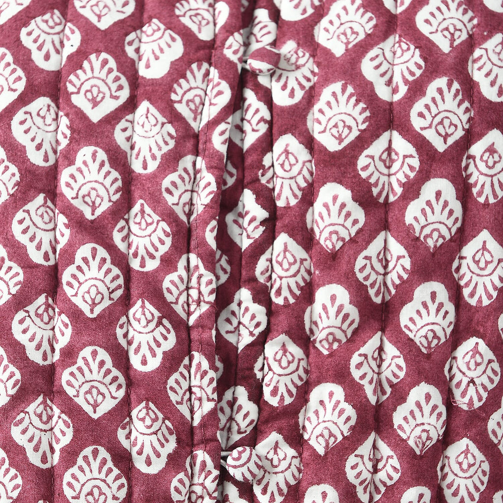 LA-MAREY Pure Cotton Block Print Quilted Jacket (Size L - 16 to 18) - Burgundy & White