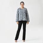 LA-MAREY Pure Cotton Block Print Quilted Jacket (Size L - 16 to 18) - Navy & White