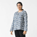 LA-MAREY Pure Cotton Block Print Quilted Jacket (Size XL - 20 to 22) - Navy & White