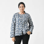 LA-MAREY Pure Cotton Block Print Quilted Jacket (Size XL - 20 to 22) - Navy & White