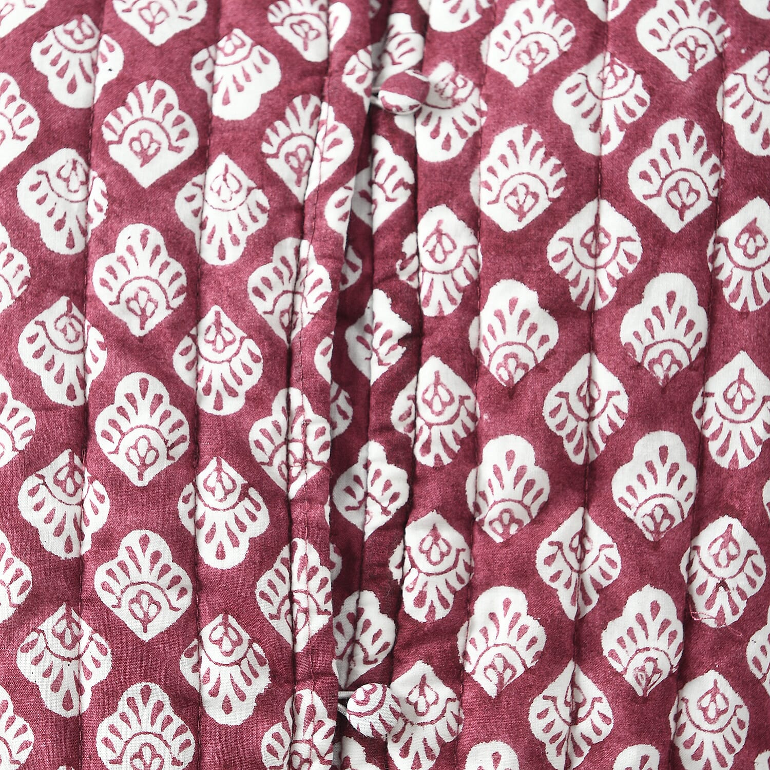 LA-MAREY Pure Cotton Block Print Quilted Jacket(Size XXL - 24 to 26) - Burgundy & White